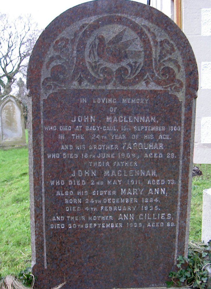 Photo of headstones/John MacLennan d1911 hdstn KirktonLA
